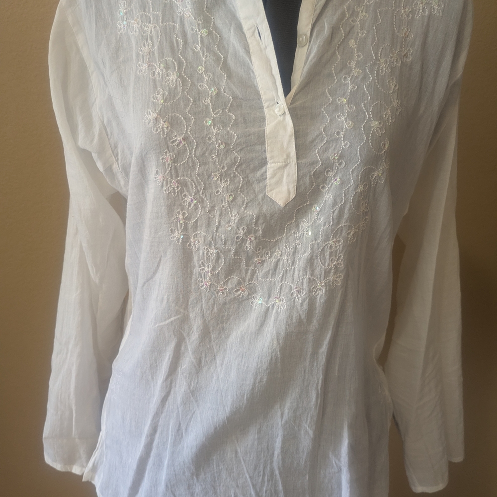 White Embroidered Long Sleeve Blouse